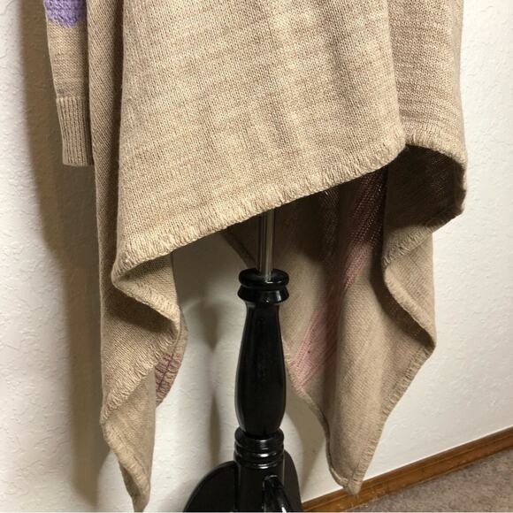 Lauren Ralph Lauren tan pink southwestern open long wool blend cardigan L/XL - Picture 11 of 16